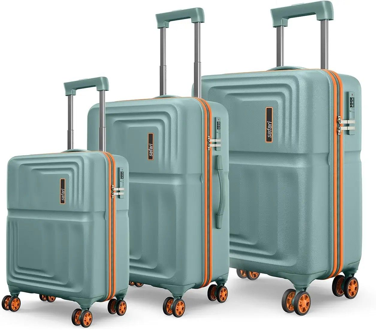Safari Roma Hard Luggage Trolley Bag with 8 Wheels Set of Cabin, Medium and Large Size Suitcases - Sage Green