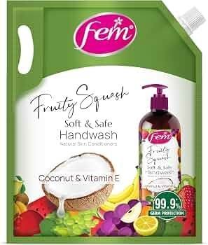 DABUR Fem Fruity Squash Soft & Safe Handwash - 1500Ml | Germ Protection | Enriched With Goodness Of Coconut Milk & Vitamin E | Long Lasting Fragrance