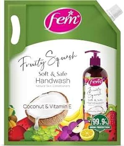 DABUR Fem Fruity Squash Soft & Safe Handwash - 1500Ml | Germ Protection | Enriched With Goodness Of Coconut Milk & Vitamin E | Long Lasting Fragrance