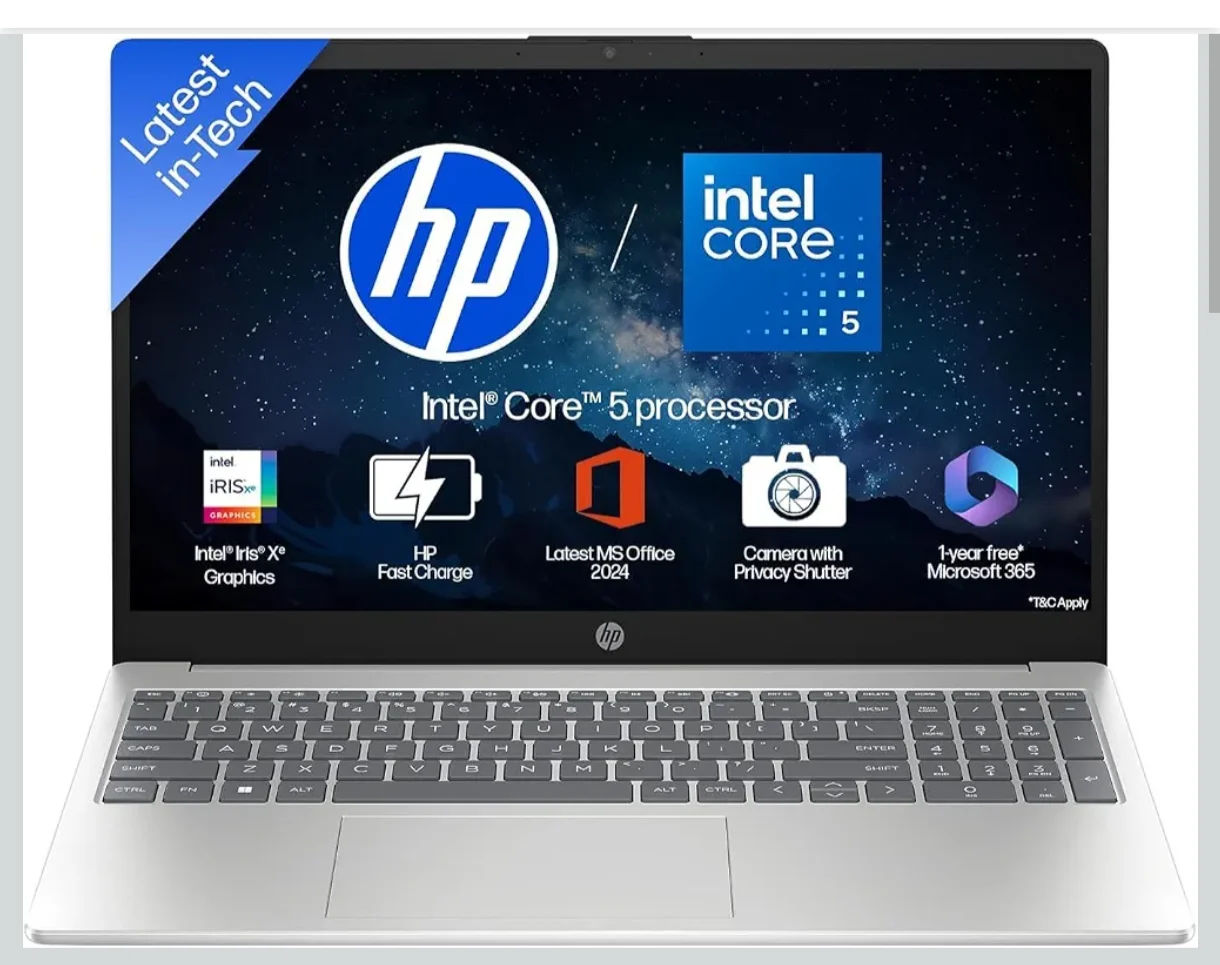 HP 15, Intel Core 5 120U (14th Gen) 8GB DDR4, 512GB SSD, FHD, Anti-Glare, Micro-Edge, 15.6''/39.6cm, Win11, M365(1yr)* Offic24, Silver,1.65kg, fd1444TU/fd1654tu, FHD Camera w/Shutter, Backlit Laptop