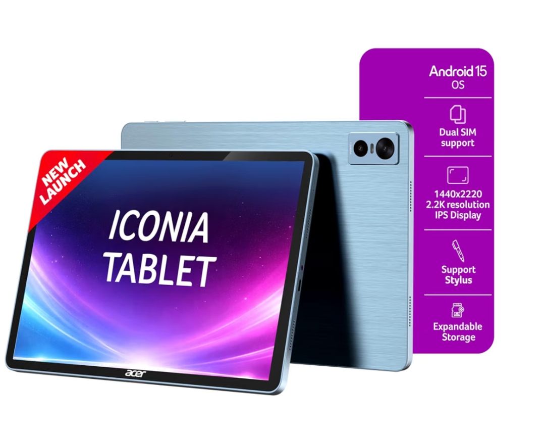 Acer Iconia Tab11 | 11.45" | 2.2K IPS Display, 450 Nit | Quad Speakers | 8GB + 128GB (Expandable) | Wi-Fi + (Calling) | Fingerprint Reader| Slim Metal Body| Blue