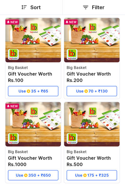 Bigbasket Gift card at 35% discount using supercoins