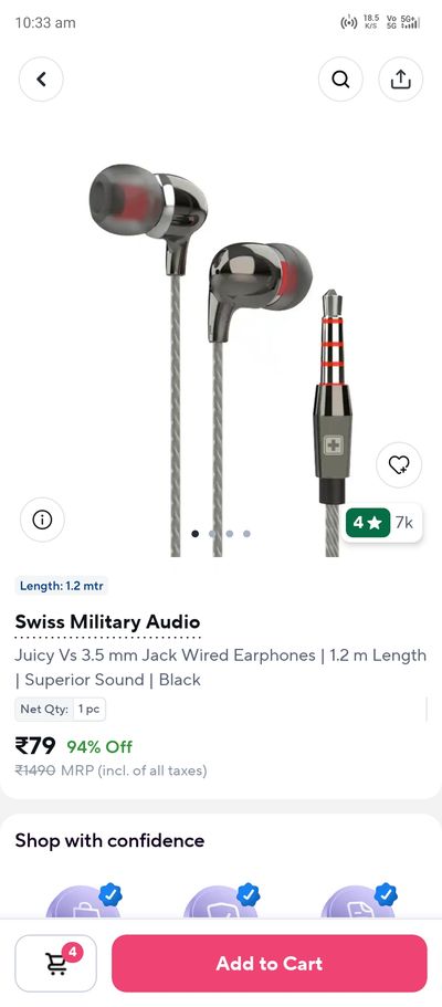 LOOT Swiss millitary Wired Earphone 1 year warranty