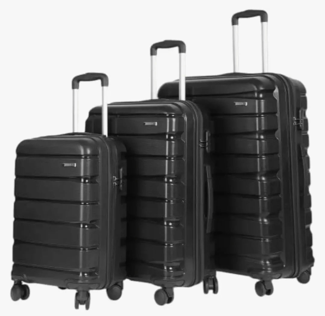 Teakwood Small-Medium-Large 8 Wheels Trolley Bag (Set of 3, Black)
