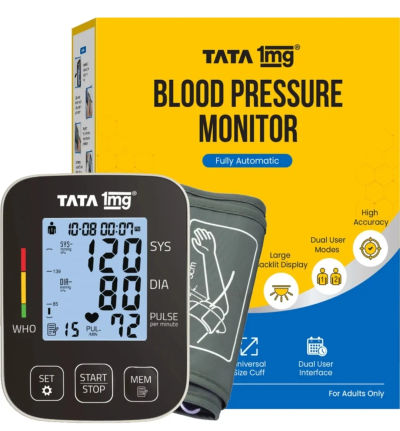 TATA 1mg T1MG/BP05 Blood Pressure Monitor Fully Automatic, Large Display, Dual User Memory Bp Monitor (Black) (Loot)