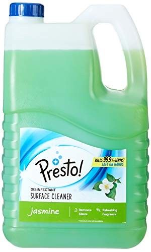 Amazon Brand - Presto! Disinfectant Surface & Floor Cleaner | Jasmine | 5 Litre | Kills 99.9% Germs | Suitable For Bathroom & Floor Surfaces Like Ceramic, Marble, Granite, Mosaic