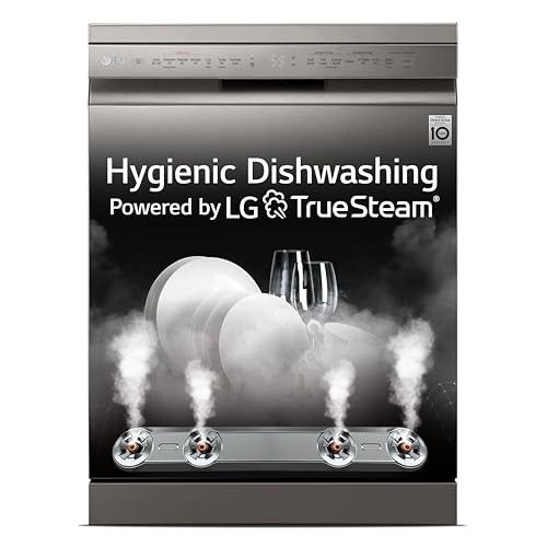 LG 14 Place Settings Dishwasher, TrueSteam, Inverter Direct Drive, Wi-Fi & Free Standing Dishwasher (DFB424FP, Silver, Silent Operation, Tough Stain Removal, Adjustable racks & Clean from Every Angle)