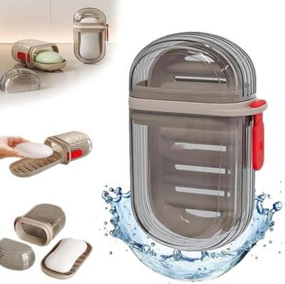 Plastic Wall Mounted Double Layers Soap Dish Saver with Drain Tray, Adhesive Sponge Holder No-Drilling Soap Holder for Shower Bathroom Kitchen - Multicolour (Browns)