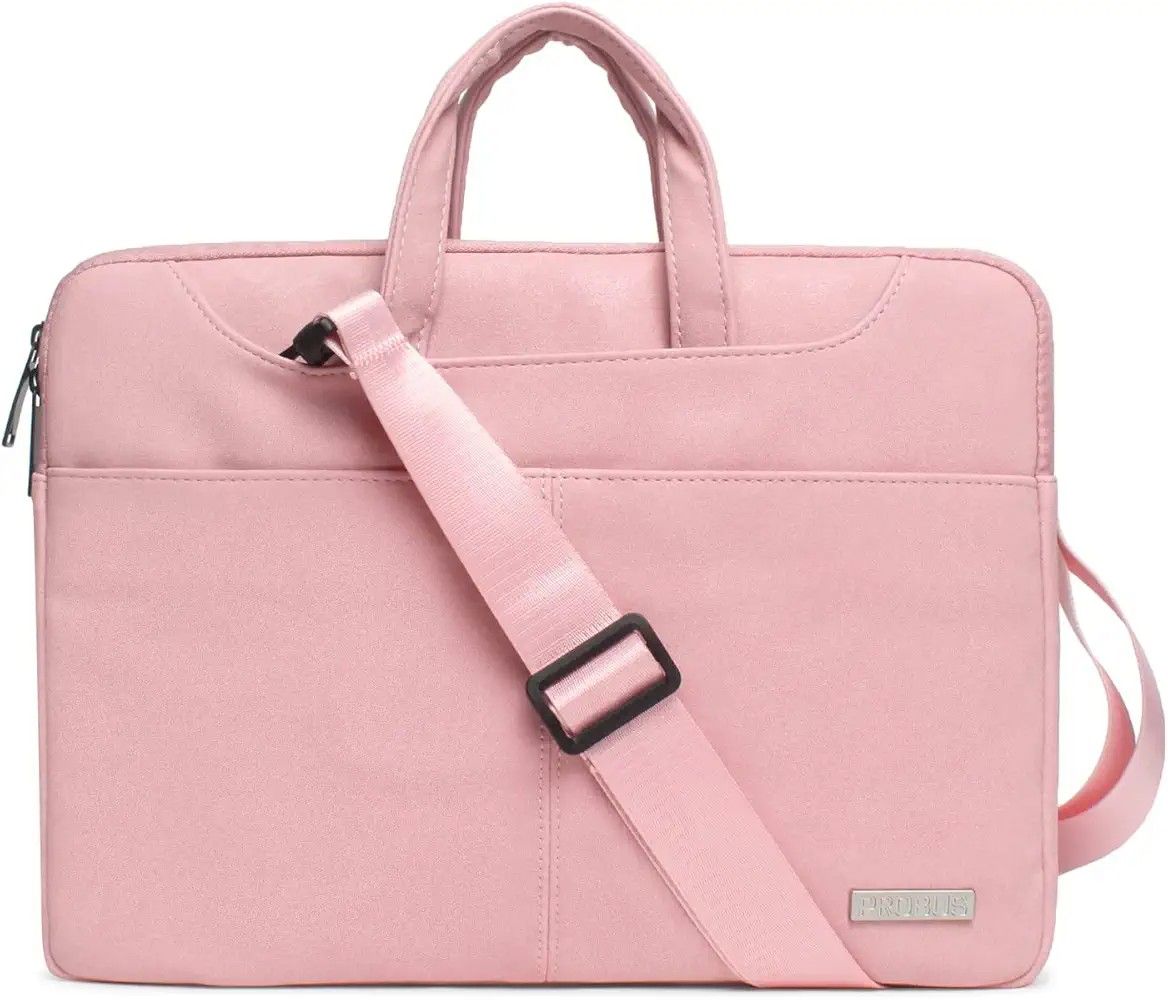 Probus PU leather Laptop Sleeve Case Messenger Organizer Bag -Pink -