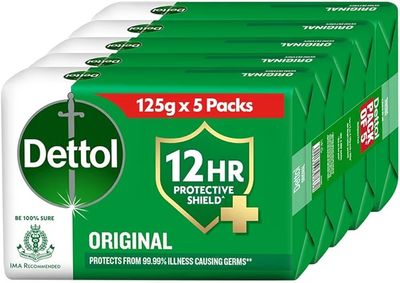 Dettol Original Germ Protection Bathing Soap Bar (625gm) | Kills 99.99% germs, 125gm , Pack of 5