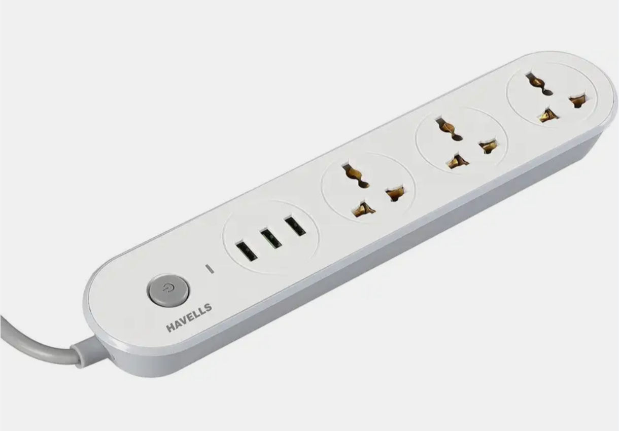 HAVELLS USB Star 5 Socket Extension Boards (White, Grey, 1.5 m)