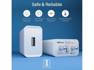 Portronics Adapto 62 BIS Certified, USB Port, wide Compatibility, Lightweight - White