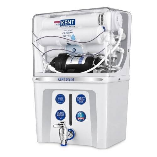 KENT Grand RO Water Purifier | Advanced RO Tech for Sabse Shudh Paani | RO+UF+TDS Control + UV LED Tank| 7.5L| 20LPH Flow|Ideal for Borewell/Tanker/Municipal Water | Largest Service Network |White