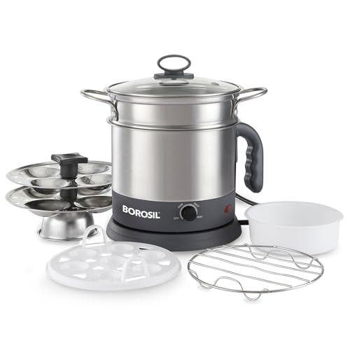 Borosil 1.3L Quick Made in India Electric Steel Kettle with Steamer