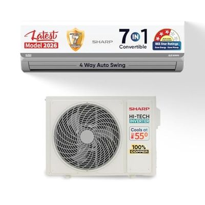 Sharp 0.95 Ton 3 star, New Star Rated,Split AC (4 Way Swing, 100% copper, Hi-Tech Inverter Compressor, 7in1 Convertible, Turbo cool, Dust filter) - AH-SI12V3B-GCN, White