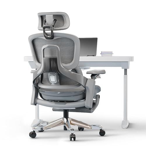 DROGO Mesh Ergo Flow Luxury Ergonomic Office Chair for Work from Home with Patented Flow Technology,4D Armrest with Wired Cable Mechanism,3D Headrest & Lumbar Support,Gaming Chair with Recline (Grey)