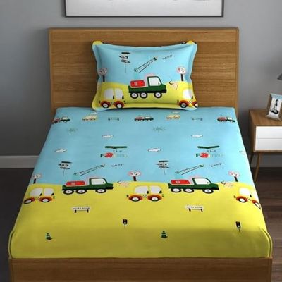 PrettyKrafts Cotton Car & Truck Kids Single Bedsheet (60 × 90 inch)