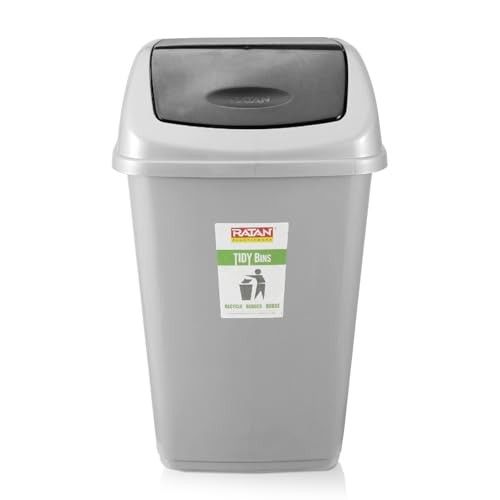 RATAN PLASTICWARE Tidy Bin with Swing Lid 25 Litres Plastic Dustbin, Trash Bin, Garbage Waste Bin For Home, Bathroom, Kitchen, Office, Bedroom Grey Color