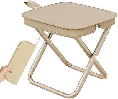 Folding Stool, Beige, Portable, Lightweight, Collapsible for Indoor and Outdoor Use, Home, Garden, Camping