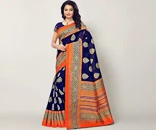Elevate Your Festive Style With This Navy Blue Silk Printed Saree At 91% Off!