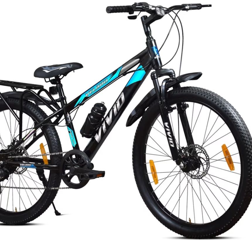 Leader Vivid Valero 26T IBC 7 Speed Cycle for Men with Front Suspension & Dual Disc Brakes | Gear Bicycle for Men | Mountain Bike with Inbuilt Carrier & Steel Frame | Ideal for 10+ Years - Black