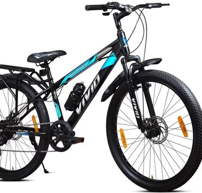 Leader Vivid Valero 26T IBC 7 Speed Cycle for Men with Front Suspension & Dual Disc Brakes | Gear Bicycle for Men | Mountain Bike with Inbuilt Carrier & Steel Frame | Ideal for 10+ Years - Black