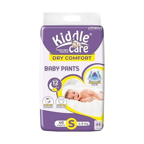 Dry Comfort Baby Diaper Pants | Small (S) | Pack of 1 | 40 Pieces | 4-8 Kg | Up to 12 Hours Protection, Prevents Leakage, Wetness Indicator Easy Movement