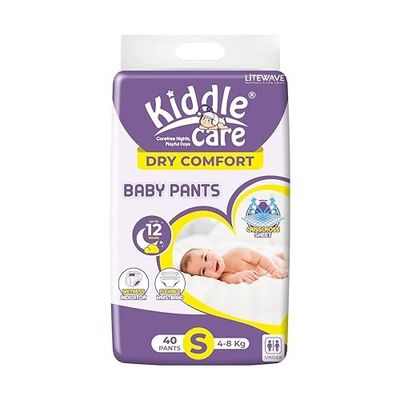 Dry Comfort Baby Diaper Pants | Small (S) | Pack of 1 | 40 Pieces | 4-8 Kg | Up to 12 Hours Protection, Prevents Leakage, Wetness Indicator Easy Movement