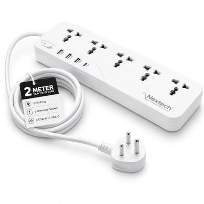 Nextech 9-in-1 Extension Board with 20W Type-C PD, 3 USB Ports, 5 Universal Sockets