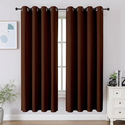 Cortina 80-90% Blackout Solid Window Curtains 5 Feet Set of 2 - Thermal Insulated | Curtain for Living Room | Drapes for Bedroom | (5 Feet, Brown)