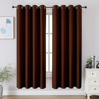Cortina 80-90% Blackout Solid Window Curtains 5 Feet Set of 2 - Thermal Insulated | Curtain for Living Room | Drapes for Bedroom | (5 Feet, Brown)