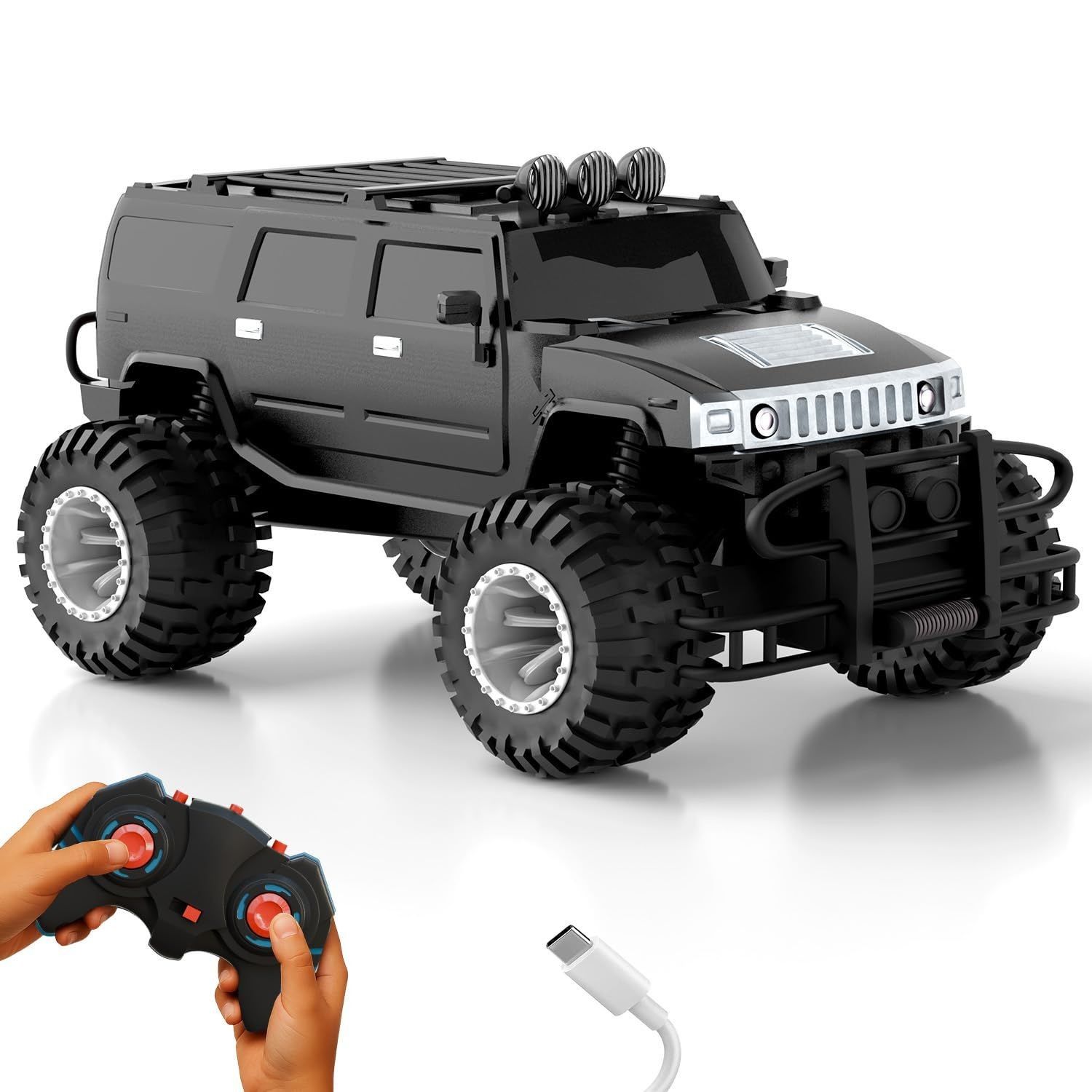 Off Roader Remote Control Car Toy for Kids, 2.4GHz High-Speed Monster Truck SUV, LED Headlights, Type-C Rechargeable, Anti-Skid Tyres, 120Ft Range