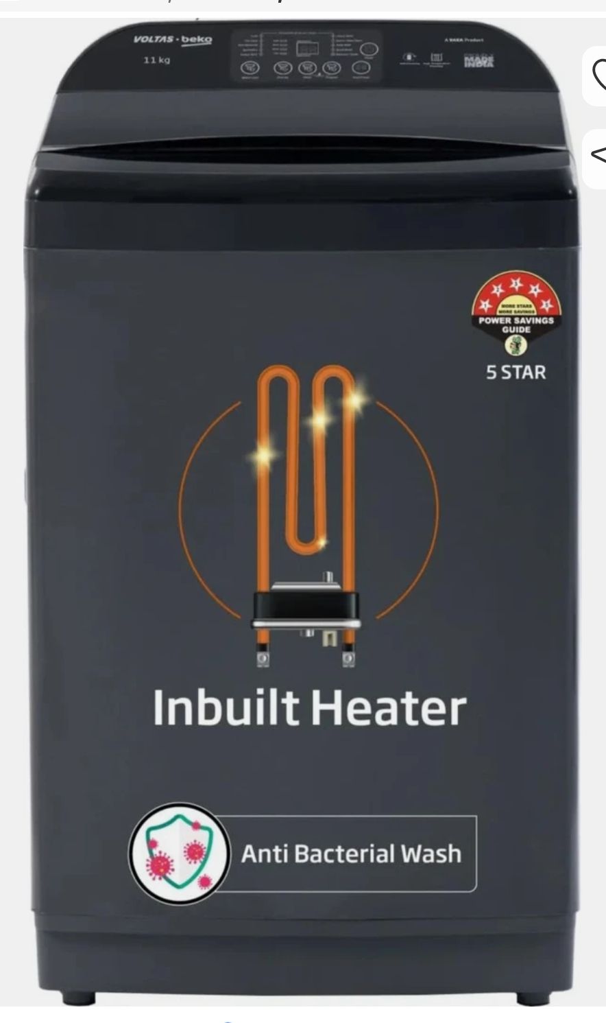 voltas 11 kg Fully Automatic Top Load with In-built Heater Grey