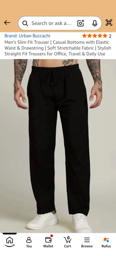 Hurry Men’s Slim Fit Trouser | Casual Bottoms with Elastic Waist & Drawstring 2xl available