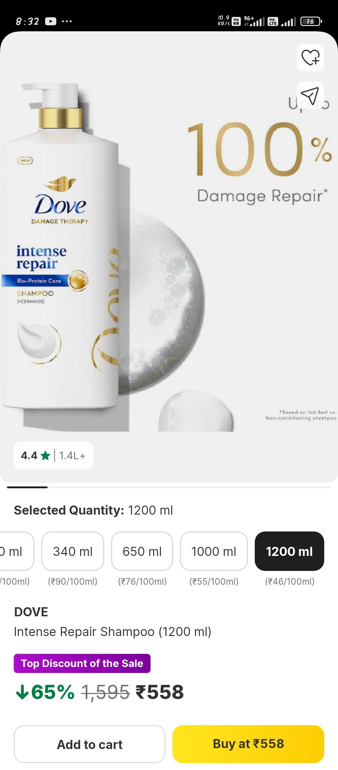 Dove shampoo 1.2 lt @558