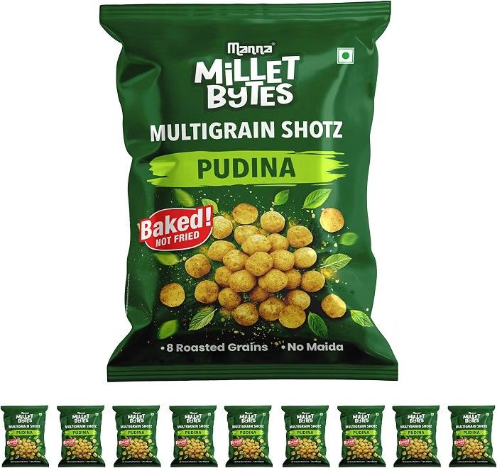 Manna Multigrain Snacks, Pack of 10, Pudina. Baked, No Palm Oil, No Maida Millet Bytes Multigrain Shotz : Amazon.in: Grocery & Gourmet Foods