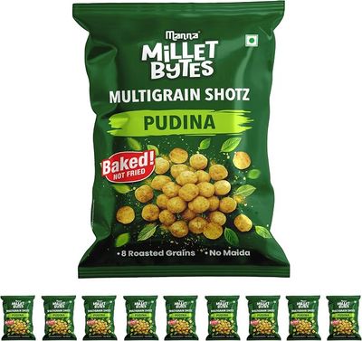 Manna Multigrain Snacks, Pack of 10, Pudina. Baked, No Palm Oil, No Maida Millet Bytes Multigrain Shotz : Amazon.in: Grocery & Gourmet Foods