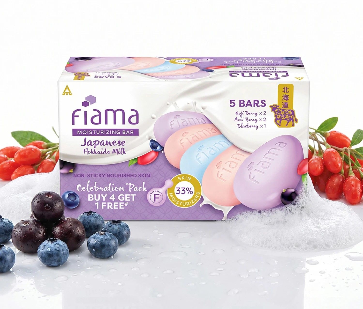FIAMA Barrier Strengthening Moisturizing Soap Bar Japanese Hokkaido Milk, Combo Pack (5 x 125 g)