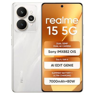 realme 15 5G, 8+256GB, Dimensity 7300+ 5G, 50MP 4K Camera, Curved Display, 6.8" 144Hz, Battery 7000mAh, IP69, Flowing Silver