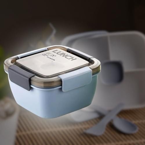 Clazkit Plastic Salad Lunch Box Container with Cutlery and Sauce Container with 5 Compartment Bento Style Tray Lunch Box