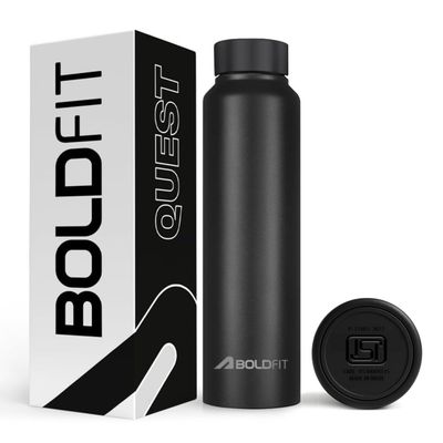Boldfit Water Bottles Stainless Steel Water Bottle 1 Litre Steel Bottles for School, Office, Home, Gym 1 Litre for Men Leakproof, Rust Free Metal Bottle -1000 ml Black