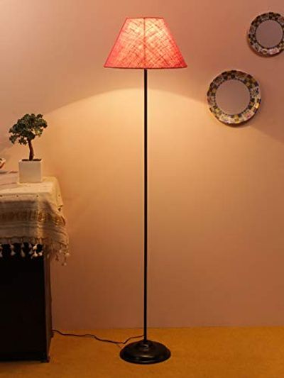 Devansh Conical Pink Jute Shade Floor Lamp with Black Base