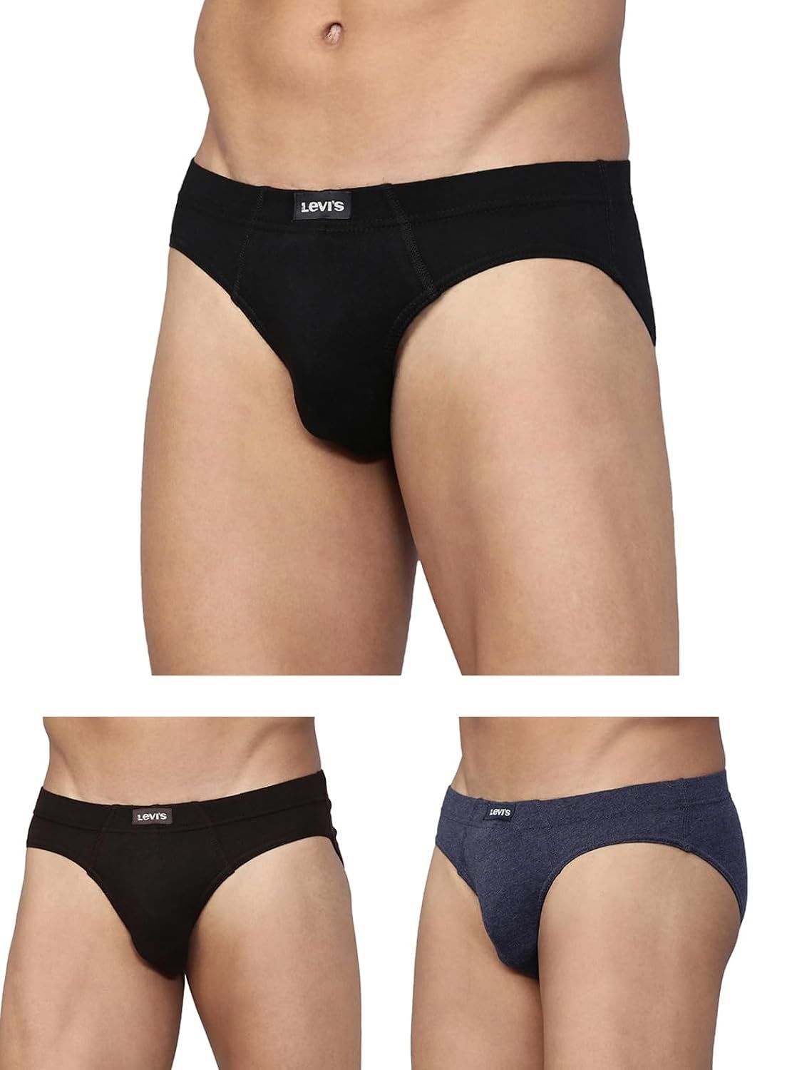 Levi's 011 Comfort Brief for Men | 100% Pure Cotton | Breathable | Durable | Anti-Roll Waistband | Extra Supportive Gusset | Dual Layer 3D Pouch | Tagless & Zero Irritation Comfort | Pack of 3