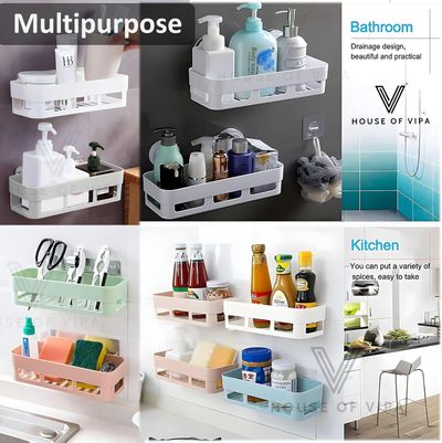 House of vipa Bathroom Shelf Without Drill | Adhesive Bathroom Organizer Wall Shelf | 2 Shelves + 2 Soap Dish | Waterproof Rust-Free Bathroom Rack for Kitchen & Washbasin