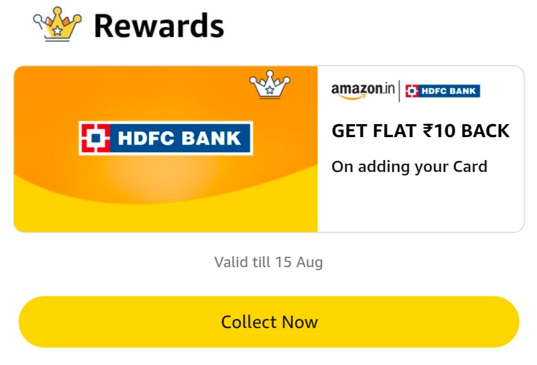 Flat Rs.10 for adding HDFC card on Amazon