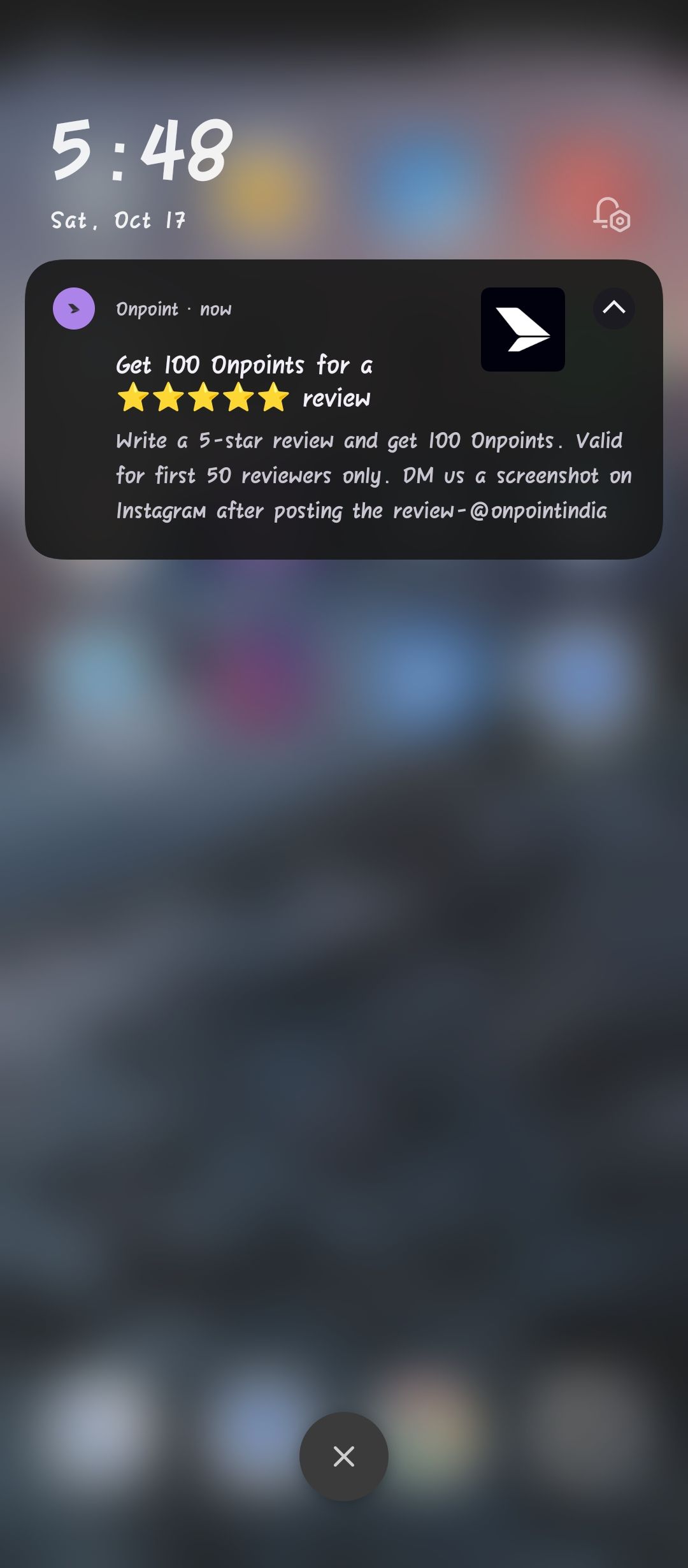 Give 5star review and get 100 onpoints
