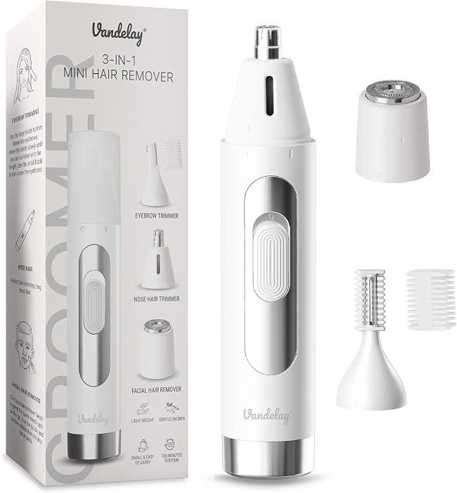Vandelay 3-in-1 Facial Hair Remover for Women with Ring Light - Eyebrow, Nose & Ear Trimmer, USB Rechargeable