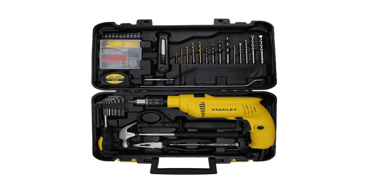 Stanley Corded Hammer Drill Machine and Hand Tool Kit for Home (600W, 13mm, Yellow and Black, SDH600KP) on Instamart: