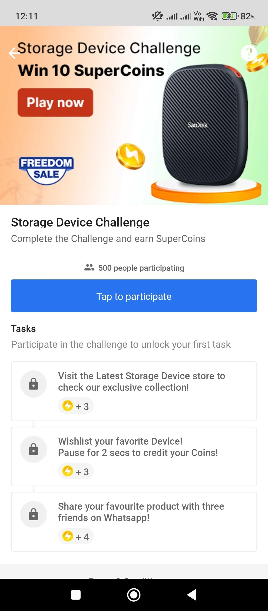 Flipkart - Storage device challenge win 10 super coins