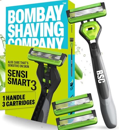 Bombay Shaving Company Sensi Smart 3 Value Pack (Handle + 3 Blades Cartridge) | Shaving Razor for Men | Aloe Gel and Argan Oil Lubra Strip with Pivot Head